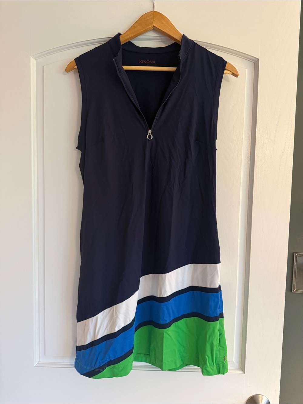 Kinona Navy Sleeveless Polo Dress with Colorblock Stripes